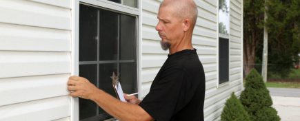 Home inspector examining windows for a new home owner.